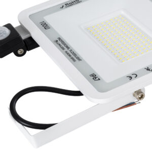 GloboStar® AURORA 61444 Επαγγελματικός Προβολέας LED 100W 12500lm 120° AC 220-240V με Ενσωματωμένο Ρυθμιζόμενο Αισθητήρα Κίνησης PIR – Αδιάβροχος IP67 – Μ25 x Π6.5 x Υ27.5cm – Λευκό – Ψυχρό Λευκό 6000K – LUMILEDS Chips – TÜV Rheinland Certified – 3 Years Warranty
