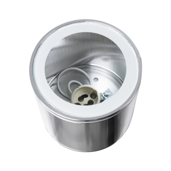 GloboStar® MARETTI 61448 Επιφανειακό Στρόγγυλο Φωτιστικό Σποτ με Ντουί 1 x GU10 VDE Certified AC 220-240V Αδιάβροχο IP65 – Σώμα Αλουμινίου & Υψηλής Αντοχής Tempered Glass – Φ9 x Υ9cm – Χρώμιο Νίκελ – 5 Χρόνια Εγγύηση