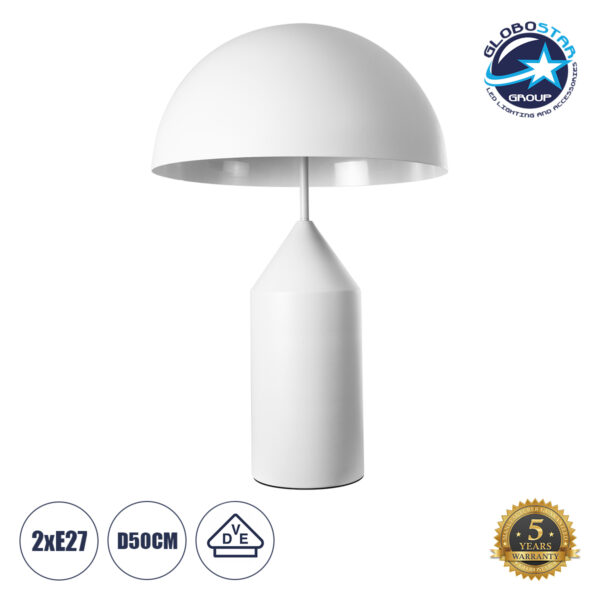 GloboStar® URANUS-L 61458 Μοντέρνο Επιτραπέζιο Φωτιστικό Πορτατίφ Δίφωτο 2 x E27 AC220-240V IP20 - Φ50 x Υ77cm - Λευκό Μεταλλικό Καμπάνα με Διακόπτη On/Off - 5 Years Warranty