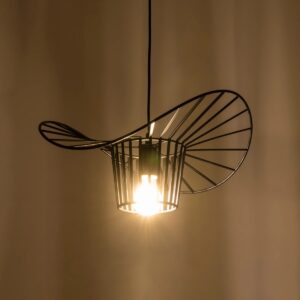 GloboStar® LUMINOVA 61462 Μοντέρνο Κρεμαστό Φωτιστικό Πλέγμα Μονόφωτο 1 x E27 IP20 Μαύρο Σχοινί με Μαύρο Σύρμα – Μ42 x Π42 x Υ20.5cm