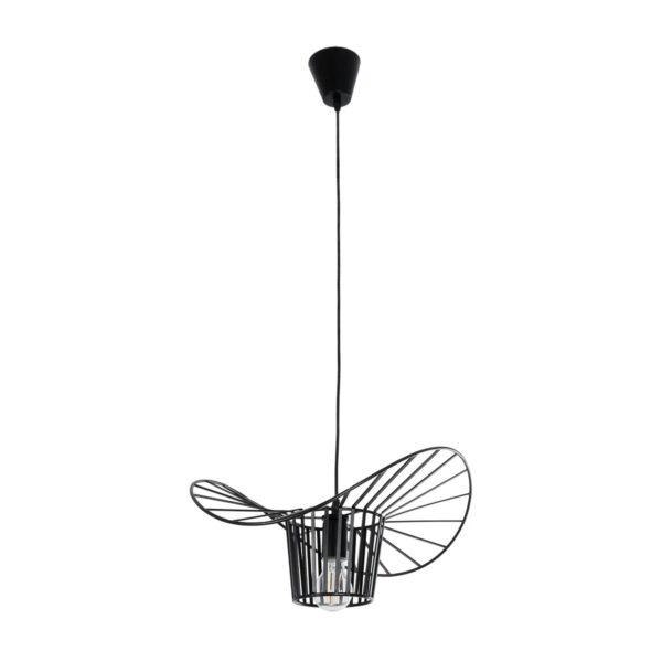 GloboStar® LUMINOVA 61462 Μοντέρνο Κρεμαστό Φωτιστικό Πλέγμα Μονόφωτο 1 x E27 IP20 Μαύρο Σχοινί με Μαύρο Σύρμα – Μ42 x Π42 x Υ20.5cm