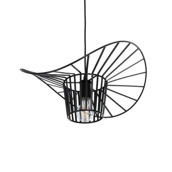 GloboStar® LUMINOVA 61462 Μοντέρνο Κρεμαστό Φωτιστικό Πλέγμα Μονόφωτο 1 x E27 IP20 Μαύρο Σχοινί με Μαύρο Σύρμα – Μ42 x Π42 x Υ20.5cm