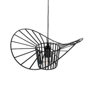 GloboStar® LUMINOVA 61462 Μοντέρνο Κρεμαστό Φωτιστικό Πλέγμα Μονόφωτο 1 x E27 IP20 Μαύρο Σχοινί με Μαύρο Σύρμα – Μ42 x Π42 x Υ20.5cm