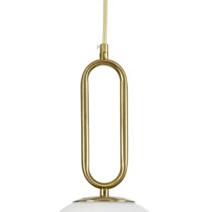 GloboStar® BELLISSIMO 61486 Μοντέρνο Κρεμαστό Φωτιστικό Οροφής Μονόφωτο 1 x E27 Γαλακτερή Γυάλινη Μπάλα με Μεταλλικό Επιχρυσωμενό Πλατίνα Σώμα Φ20 x Υ42cm