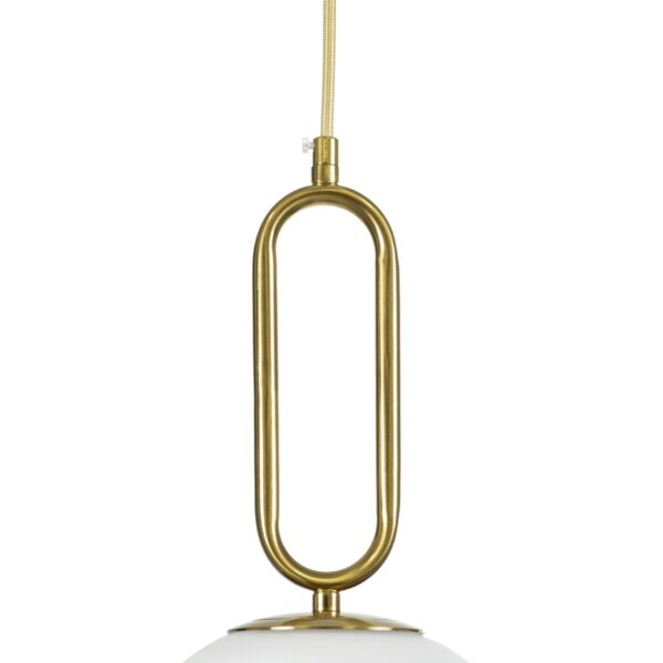 GloboStar® BELLISSIMO 61486 Μοντέρνο Κρεμαστό Φωτιστικό Οροφής Μονόφωτο 1 x E27 Γαλακτερή Γυάλινη Μπάλα με Μεταλλικό Επιχρυσωμενό Πλατίνα Σώμα Φ20 x Υ42cm