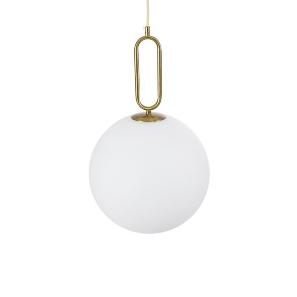GloboStar® BELLISSIMO 61487 Μοντέρνο Κρεμαστό Φωτιστικό Οροφής Μονόφωτο 1 x E27 Γαλακτερή Γυάλινη Μπάλα με Μεταλλικό Επιχρυσωμενό Πλατίνα Σώμα Φ30 x Υ52cm