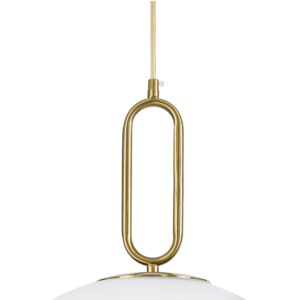 GloboStar® BELLISSIMO 61488 Μοντέρνο Κρεμαστό Φωτιστικό Οροφής Μονόφωτο 1 x E27 Γαλακτερή Γυάλινη Μπάλα με Μεταλλικό Επιχρυσωμενό Πλατίνα Σώμα Φ40 x Υ62cm