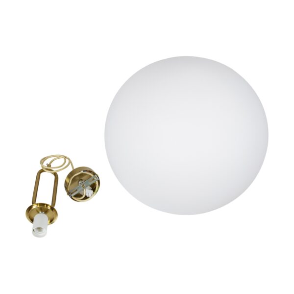 GloboStar® BELLISSIMO 61488 Μοντέρνο Κρεμαστό Φωτιστικό Οροφής Μονόφωτο 1 x E27 Γαλακτερή Γυάλινη Μπάλα με Μεταλλικό Επιχρυσωμενό Πλατίνα Σώμα Φ40 x Υ62cm