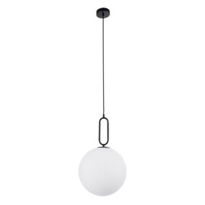 GloboStar® BELLISSIMO 61490 Μοντέρνο Κρεμαστό Φωτιστικό Οροφής Μονόφωτο 1 x E27 Γαλακτερή Γυάλινη Μπάλα με Μεταλλικό Μαύρο Ματ Σώμα Φ30 x Υ52cm