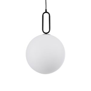 GloboStar® BELLISSIMO 61490 Μοντέρνο Κρεμαστό Φωτιστικό Οροφής Μονόφωτο 1 x E27 Γαλακτερή Γυάλινη Μπάλα με Μεταλλικό Μαύρο Ματ Σώμα Φ30 x Υ52cm