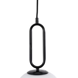 GloboStar® BELLISSIMO 61490 Μοντέρνο Κρεμαστό Φωτιστικό Οροφής Μονόφωτο 1 x E27 Γαλακτερή Γυάλινη Μπάλα με Μεταλλικό Μαύρο Ματ Σώμα Φ30 x Υ52cm