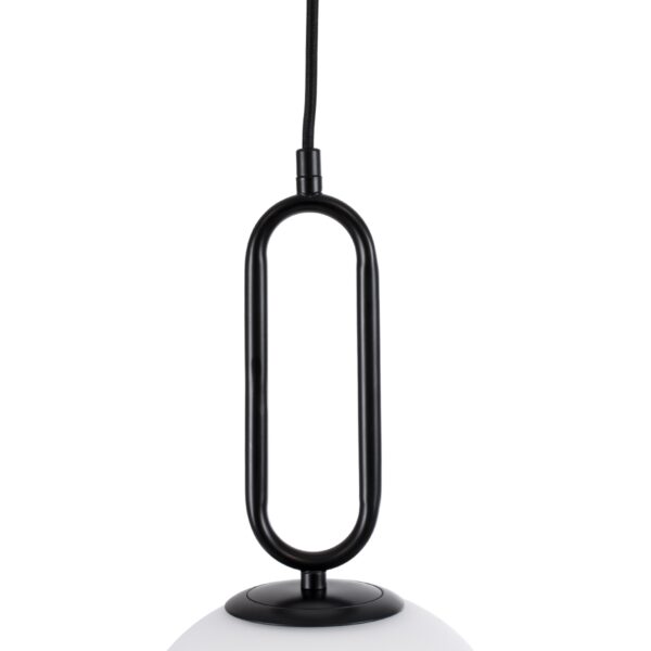 GloboStar® BELLISSIMO 61490 Μοντέρνο Κρεμαστό Φωτιστικό Οροφής Μονόφωτο 1 x E27 Γαλακτερή Γυάλινη Μπάλα με Μεταλλικό Μαύρο Ματ Σώμα Φ30 x Υ52cm