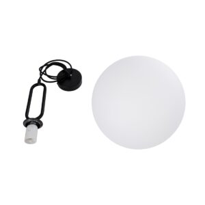 GloboStar® BELLISSIMO 61490 Μοντέρνο Κρεμαστό Φωτιστικό Οροφής Μονόφωτο 1 x E27 Γαλακτερή Γυάλινη Μπάλα με Μεταλλικό Μαύρο Ματ Σώμα Φ30 x Υ52cm