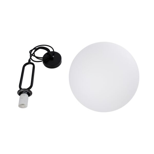 GloboStar® BELLISSIMO 61490 Μοντέρνο Κρεμαστό Φωτιστικό Οροφής Μονόφωτο 1 x E27 Γαλακτερή Γυάλινη Μπάλα με Μεταλλικό Μαύρο Ματ Σώμα Φ30 x Υ52cm