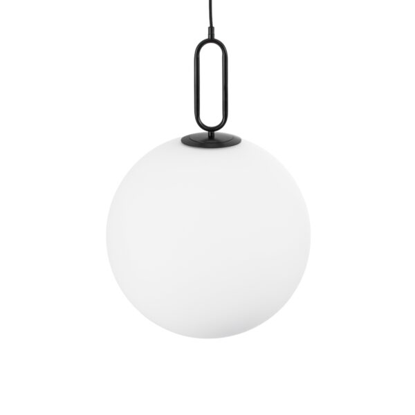GloboStar® BELLISSIMO 61491 Μοντέρνο Κρεμαστό Φωτιστικό Οροφής Μονόφωτο 1 x E27 Γαλακτερή Γυάλινη Μπάλα με Μεταλλικό Μαύρο Ματ Σώμα Φ40 x Υ62cm