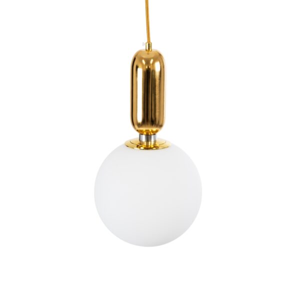 GloboStar® ESTETICO 61492 Μοντέρνο Κρεμαστό Φωτιστικό Οροφής Μονόφωτο 1 x E27 Γαλακτερή Γυάλινη Μπάλα με Μεταλλικό Επιχρυσωμενό Πλατίνα Σώμα Φ20 x Υ38cm