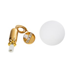 GloboStar® ESTETICO 61492 Μοντέρνο Κρεμαστό Φωτιστικό Οροφής Μονόφωτο 1 x E27 Γαλακτερή Γυάλινη Μπάλα με Μεταλλικό Επιχρυσωμενό Πλατίνα Σώμα Φ20 x Υ38cm