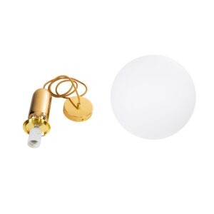 GloboStar® ESTETICO 61493 Μοντέρνο Κρεμαστό Φωτιστικό Οροφής Μονόφωτο 1 x E27 Γαλακτερή Γυάλινη Μπάλα με Μεταλλικό Επιχρυσωμενό Πλατίνα Σώμα Φ30 x Υ48cm