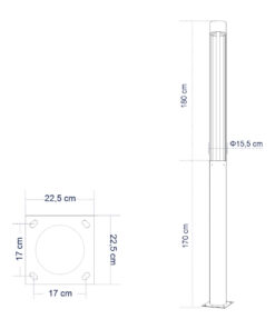 GloboStar® CANCUN 61510 Urban Light Φωτιστικό Πάρκου – Πλατείας – Κήπου Ύψους 3.5 μέτρων LED 40W 5440lm 60° AC100-240VAC IP67 IK09 – D15.5 x H350cm – Anthracite Grey – Φυσικό Λευκό 4000K – LUMILEDS – MEAN WELL DRIVER – 5 Years Warranty
