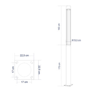 GloboStar® CANCUN 61510 Urban Light Φωτιστικό Πάρκου – Πλατείας – Κήπου Ύψους 3.5 μέτρων LED 40W 5440lm 60° AC100-240VAC IP67 IK09 – D15.5 x H350cm – Anthracite Grey – Φυσικό Λευκό 4000K – LUMILEDS – MEAN WELL DRIVER – 5 Years Warranty