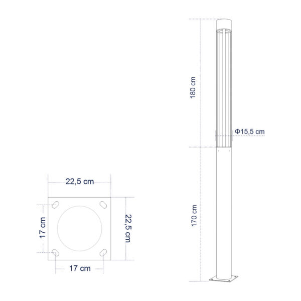 GloboStar® CANCUN 61510 Urban Light Φωτιστικό Πάρκου – Πλατείας – Κήπου Ύψους 3.5 μέτρων LED 40W 5440lm 60° AC100-240VAC IP67 IK09 – D15.5 x H350cm – Anthracite Grey – Φυσικό Λευκό 4000K – LUMILEDS – MEAN WELL DRIVER – 5 Years Warranty