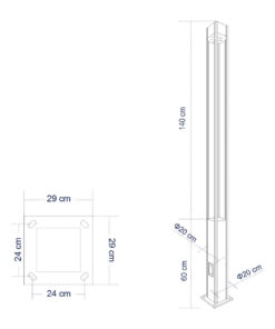 GloboStar® MONTERREY 61511 Urban Light Φωτιστικό Πάρκου – Πλατείας – Κήπου Ύψους 2 μέτρων LED 40W 5440lm 60° AC100-240VAC IP67 IK09 – Μ20 x Π20 x Υ200cm – Anthracite Grey – Φυσικό Λευκό 4000K – LUMILEDS – MEAN WELL DRIVER – 5 Years Warranty