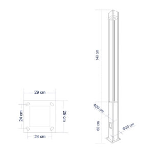 GloboStar® MONTERREY 61511 Urban Light Φωτιστικό Πάρκου – Πλατείας – Κήπου Ύψους 2 μέτρων LED 40W 5440lm 60° AC100-240VAC IP67 IK09 – Μ20 x Π20 x Υ200cm – Anthracite Grey – Φυσικό Λευκό 4000K – LUMILEDS – MEAN WELL DRIVER – 5 Years Warranty