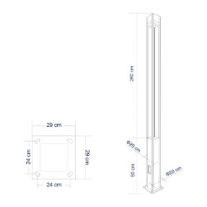 GloboStar® MONTERREY 61512 Urban Light Φωτιστικό Πάρκου – Πλατείας – Κήπου Ύψους 3.5 μέτρων LED 40W 5440lm 60° AC100-240VAC IP67 IK09 – Μ20 x Π20 x Υ350cm – Anthracite Grey – Φυσικό Λευκό 4000K – LUMILEDS – MEAN WELL DRIVER – 5 Years Warranty