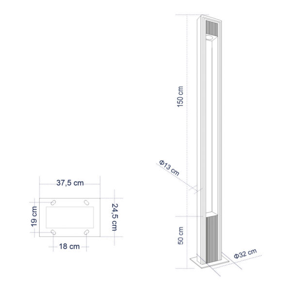 GloboStar® MERIDA 61513 Urban Light Φωτιστικό Πάρκου – Πλατείας – Κήπου Ύψους 2 μέτρων LED 40W 5440lm 60° AC100-240VAC IP67 IK09 – Μ32 x Π13 x Υ200cm – Anthracite Grey – Φυσικό Λευκό 4000K – LUMILEDS – MEAN WELL DRIVER – 5 Years Warranty