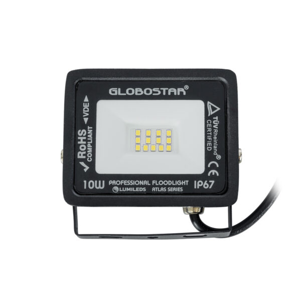 GloboStar® ATLAS 61516 Επαγγελματικός Προβολέας LED 10W 1200lm 120° AC 220-240V – Αδιάβροχος IP67 – Μ10 x Π2 x Υ8cm – Μαύρο – Φυσικό Λευκό 4500K – LUMILEDS Chips – TÜV Rheinland Certified – 5 Χρόνια Εγγύηση