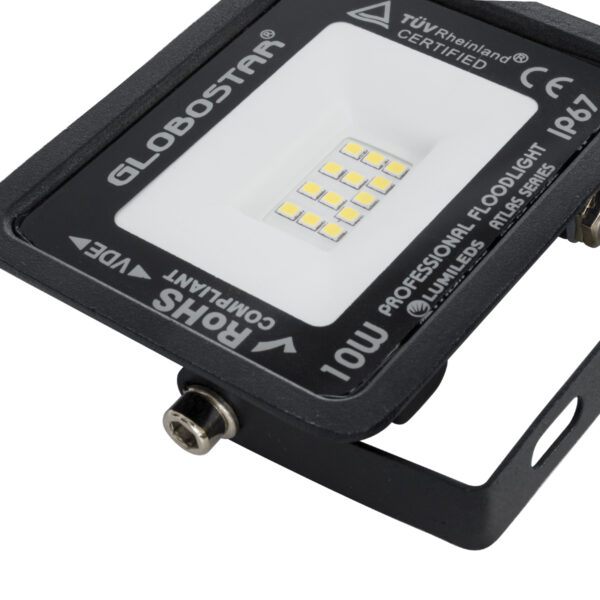 GloboStar® ATLAS 61516 Επαγγελματικός Προβολέας LED 10W 1200lm 120° AC 220-240V – Αδιάβροχος IP67 – Μ10 x Π2 x Υ8cm – Μαύρο – Φυσικό Λευκό 4500K – LUMILEDS Chips – TÜV Rheinland Certified – 5 Χρόνια Εγγύηση