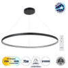 GloboStar® DIAMOND 61519 Κρεμαστό Φωτιστικό Δαχτυλίδι-Κύκλος LED CCT 75W 8400lm 360° AC 220-240V – Εναλλαγή Φωτισμού μέσω Τηλεχειριστηρίου All In One Ψυχρό 6000k+Φυσικό 4500k+Θερμό 2700k Dimmable Φ100cm – Μαύρο – 3 Years Warranty