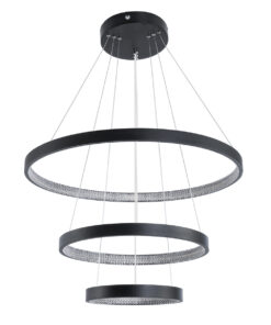 GloboStar® DIAMOND TRIO 61523 Κρεμαστό Φωτιστικό Δαχτυλίδι-Κύκλος LED CCT 100W 11200lm 360° AC 220-240V – Εναλλαγή Φωτισμού μέσω Τηλεχειριστηρίου All In One Ψυχρό 6000k+Φυσικό 4500k+Θερμό 2700k Dimmable Φ25+40+60cm – Μαυρο – 3 Χρόνια Εγγύηση