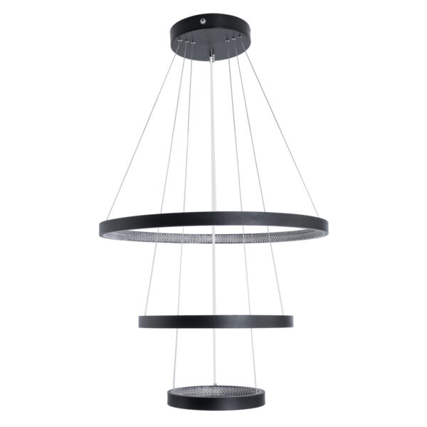 GloboStar® DIAMOND TRIO 61523 Κρεμαστό Φωτιστικό Δαχτυλίδι-Κύκλος LED CCT 100W 11200lm 360° AC 220-240V – Εναλλαγή Φωτισμού μέσω Τηλεχειριστηρίου All In One Ψυχρό 6000k+Φυσικό 4500k+Θερμό 2700k Dimmable Φ25+40+60cm – Μαυρο – 3 Χρόνια Εγγύηση