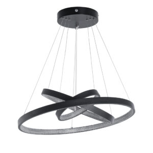 GloboStar® DIAMOND TRIO 61523 Κρεμαστό Φωτιστικό Δαχτυλίδι-Κύκλος LED CCT 100W 11200lm 360° AC 220-240V – Εναλλαγή Φωτισμού μέσω Τηλεχειριστηρίου All In One Ψυχρό 6000k+Φυσικό 4500k+Θερμό 2700k Dimmable Φ25+40+60cm – Μαυρο – 3 Χρόνια Εγγύηση