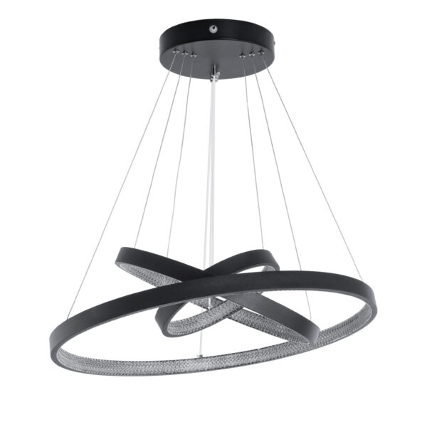 GloboStar® DIAMOND TRIO 61523-DECO Κρεμαστό Φωτιστικό Δαχτυλίδι-Κύκλος LED CCT 100W 11200lm 360° AC 220-240V - Εναλλαγή Φωτισμού μέσω Τηλεχειριστηρίου All In One Ψυχρό 6000k+Φυσικό 4500k+Θερμό 2700k Dimmable Φ25+40+60cm - Μαυρο - 3 Χρόνια Εγγύηση