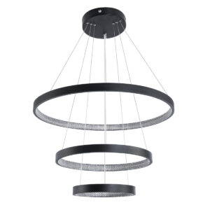 GloboStar® DIAMOND TRIO 61523-DECO Κρεμαστό Φωτιστικό Δαχτυλίδι-Κύκλος LED CCT 100W 11200lm 360° AC 220-240V – Εναλλαγή Φωτισμού μέσω Τηλεχειριστηρίου All In One Ψυχρό 6000k+Φυσικό 4500k+Θερμό 2700k Dimmable Φ25+40+60cm – Μαυρο – 3 Χρόνια Εγγύηση