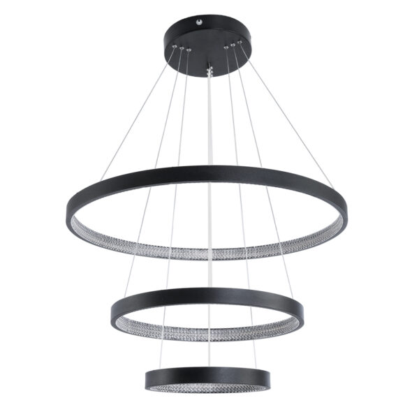 GloboStar® DIAMOND TRIO 61523-DECO Κρεμαστό Φωτιστικό Δαχτυλίδι-Κύκλος LED CCT 100W 11200lm 360° AC 220-240V – Εναλλαγή Φωτισμού μέσω Τηλεχειριστηρίου All In One Ψυχρό 6000k+Φυσικό 4500k+Θερμό 2700k Dimmable Φ25+40+60cm – Μαυρο – 3 Χρόνια Εγγύηση