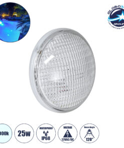 GloboStar® POOLANO 61533 Λάμπα LED Σποτ Πισίνας GX16D PAR56 25W 2125lm 120° AC/DC 12V Αδιάβροχο IP68 IK06 Tempered Glass Φ18 x Υ10cm Ψυχρό Λευκό 6000K – Bridgelux Chip – 3 Years Warranty