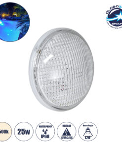 GloboStar® POOLANO 61534 Λάμπα LED Σποτ Πισίνας GX16D PAR56 25W 2000lm 120° AC/DC 12V Αδιάβροχο IP68 IK06 Tempered Glass Φ18 x Υ10cm Φυσικό Λευκό 4500K – Bridgelux Chip – 3 Years Warranty