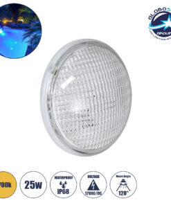 GloboStar® POOLANO 61535 Λάμπα LED Σποτ Πισίνας GX16D PAR56 25W 1875lm 120° AC/DC 12V Αδιάβροχο IP68 IK06 Tempered Glass Φ18 x Υ10cm Θερμό Λευκό 2700K – Bridgelux Chip – 3 Years Warranty