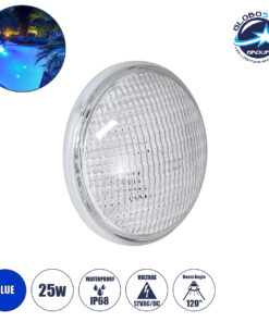 GloboStar® POOLANO 61536 Λάμπα LED Σποτ Πισίνας GX16D PAR56 25W 1750lm 120° AC/DC 12V Αδιάβροχο IP68 IK06 Tempered Glass Φ18 x Υ10cm Μπλε – Bridgelux Chip – 3 Years Warranty