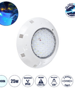 GloboStar® POOLΕΤΙ 61538 PRO Φωτιστικό Πισίνας LED 25W 2125lm 120° AC/DC 12V Αδιάβροχο IP68 IK06 Tempered Glass Φ30 x Υ6.5cm Ψυχρό Λευκό 6000K – Bridgelux Chip – 2 Meter VDE Certified Cable – 3 Years Warranty