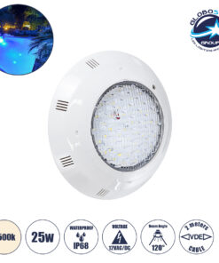 GloboStar® POOLΕΤΙ 61539 PRO Φωτιστικό Πισίνας LED 25W 2000lm 120° AC/DC 12V Αδιάβροχο IP68 IK06 Tempered Glass Φ30 x Υ6.5cm Φυσικό Λευκό 4500K – Bridgelux Chip – 2 Meter VDE Certified Cable – 3 Years Warranty