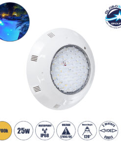 GloboStar® POOLΕΤΙ 61540 PRO Φωτιστικό Πισίνας LED 25W 1875lm 120° AC/DC 12V Αδιάβροχο IP68 IK06 Tempered Glass Φ30 x Υ6.5cm Θερμό Λευκό 2700K – Bridgelux Chip – 2 Meter VDE Certified Cable – 3 Years Warranty