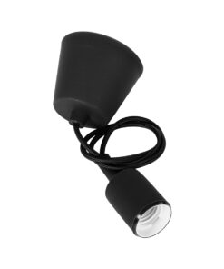 GloboStar® CABLITO 61562 Μοντέρνο Κρεμαστό Φωτιστικό Οροφής Μονόφωτο 1 x E27 Μαύρο Σιλικόνης Ανάρτηση με Υφασμάτινο Καλώδιο Φ4 x Υ110cm