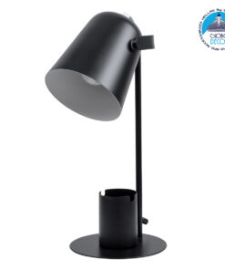 GloboStar® PENCASE 61563 Μοντέρνο Επιτραπέζιο Φωτιστικό Γραφείου – Πορτατίφ – Μονόφωτο 1 x E27 Μαύρο Μεταλλικό Καμπάνα με Διακόπτη On/Off – Μολυβοθήκη & Βάση Τηλεφώνου – L12 x W15 x H38cm