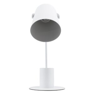 GloboStar® PENCASE 61564 Μοντέρνο Επιτραπέζιο Φωτιστικό Γραφείου – Πορτατίφ – Μονόφωτο 1 x E27 Λευκό Μεταλλικό Καμπάνα με Διακόπτη On/Off – Μολυβοθήκη & Βάση Τηλεφώνου – L12 x W15 x H38cm