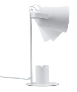 GloboStar® PENCASE 61564 Μοντέρνο Επιτραπέζιο Φωτιστικό Γραφείου – Πορτατίφ – Μονόφωτο 1 x E27 Λευκό Μεταλλικό Καμπάνα με Διακόπτη On/Off – Μολυβοθήκη & Βάση Τηλεφώνου – L12 x W15 x H38cm