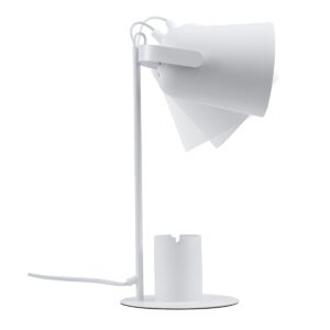 GloboStar® PENCASE 61564 Μοντέρνο Επιτραπέζιο Φωτιστικό Γραφείου – Πορτατίφ – Μονόφωτο 1 x E27 Λευκό Μεταλλικό Καμπάνα με Διακόπτη On/Off – Μολυβοθήκη & Βάση Τηλεφώνου – L12 x W15 x H38cm